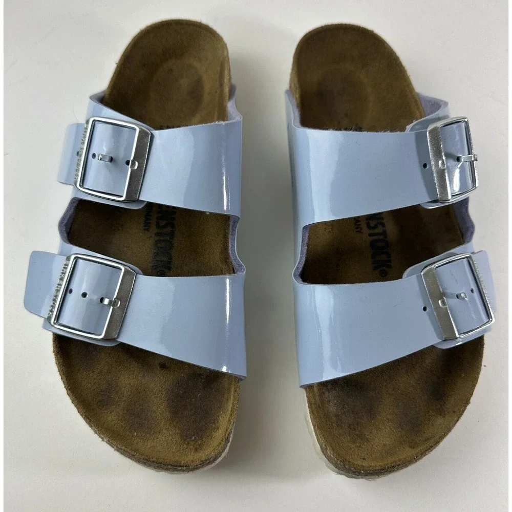 Birkenstock Arizona Big Buckle Birko-Flor Patent Dove Blue Size 37 US Women's 6 - Picture 9 of 11